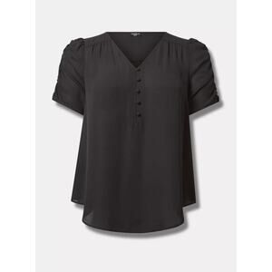 Torrid Harper Georgette V-Neck Ruched Sleeve Blouse – Black – Size 3X